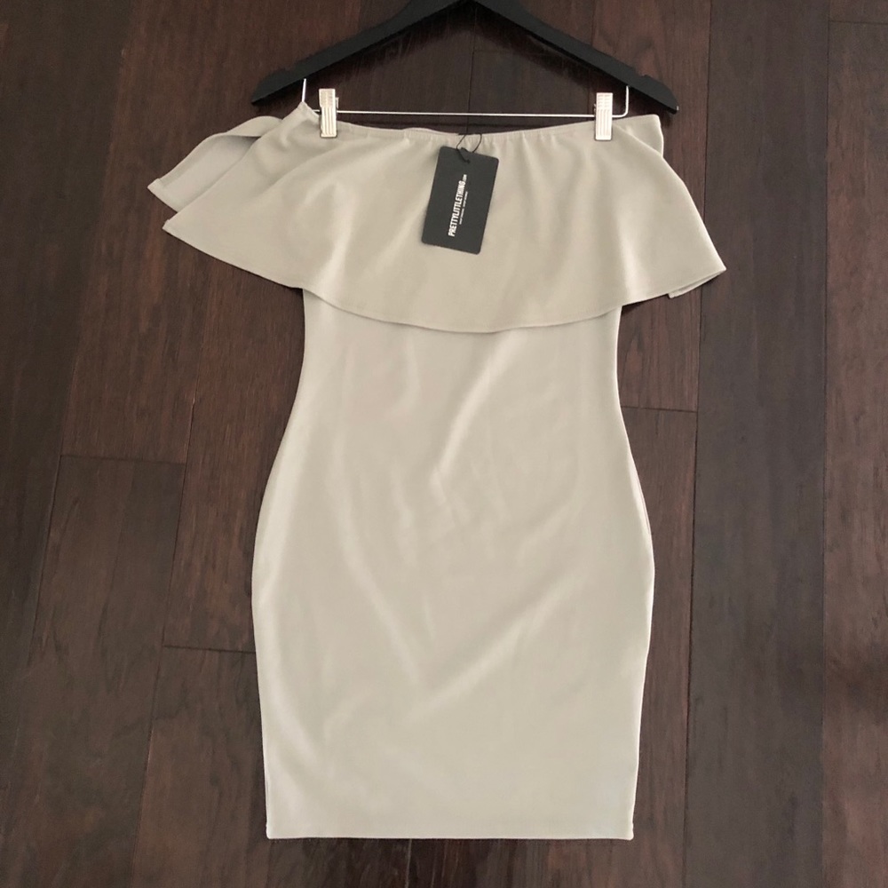 Pretty Little Thing Off Shoulder Grey Mini Dress